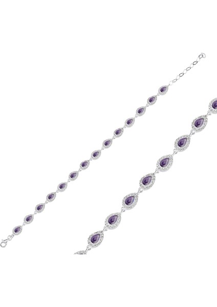 Mor Taşlı Gümüş Bileklik BLK33