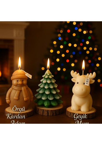 Smydesign Yılbaşı3'lü Mum Seti-Soya Max El Yapımı