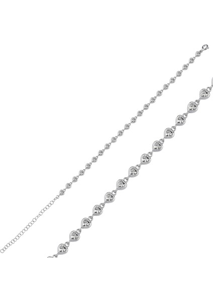 Taşlı Kalpler Gümüş Bileklik BLK42