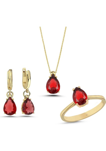 Turuncu Damla Taşlı Gümüş Takım TKM13