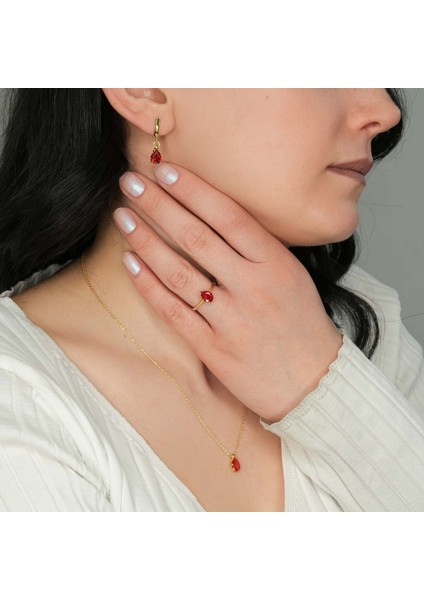 Turuncu Damla Taşlı Gümüş Takım TKM13 fiyatları