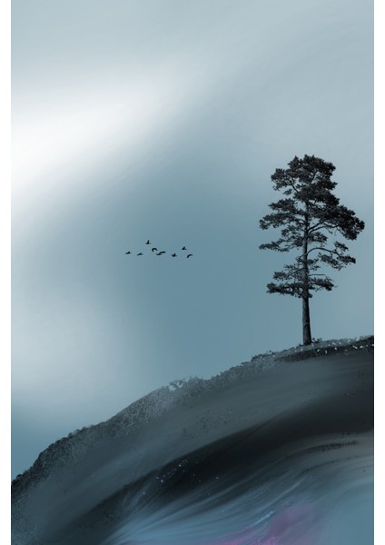 Sisli Dağlar ve Geyik Silüeti 3’lü Kanvas Tablo modelleri