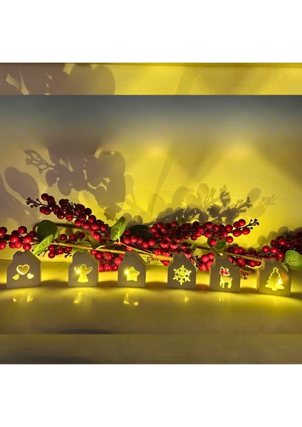 Dekoratif LED Işıklı 6’lı Mini Beyaz Ev Figür Seti – Yılbaşı Süsleme