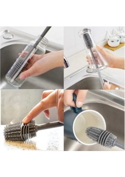 Silikon Uzun Saplı Kavanoz Yıkama Fırçası | Esnek, Dayanıklı ,şişe, Kavanoz, Bardak ve Termos Için