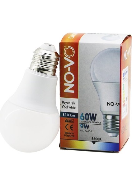 No-Vo 9W=60W E27 Beyaz LED Ampul 6500K - 810LM (5415)