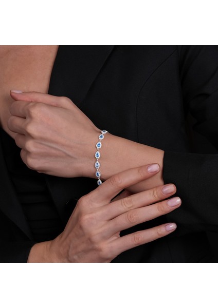Mavi Taşlı Gümüş Bileklik BLK28 indirimleri