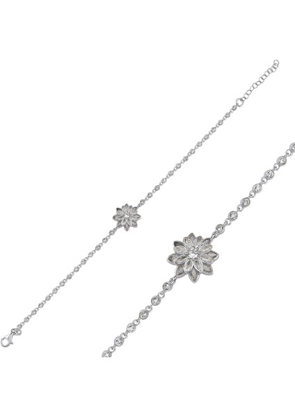 Lotus Çiçekli Gümüş Bileklik BLK27