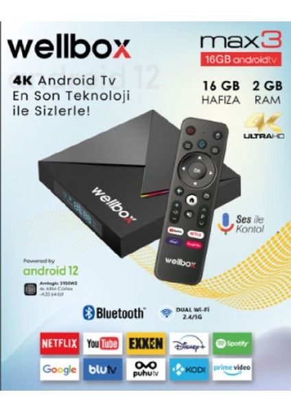 4K Android Tv Box, Wi-Fi & Ethernet, 16GB Hafıza, 2gb Ram