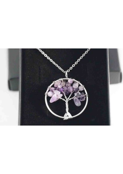 Gerçek Ametist Taşlı Kolye & Bileklik Seti, Hayat Ağacı Tasarım, Şifa ve Enerji Takısı-Özel Seri fırsatları