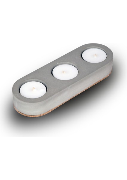 Modern Dekoratif Üçlü Beton Tealight Mumluk Seti, Hediyeli