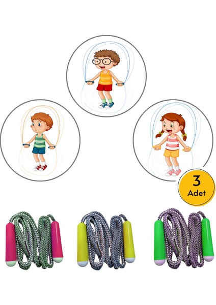 Çocuklar Için Özel 2 Metre Doğal Örgü Atlama Ipi - 3 Adet