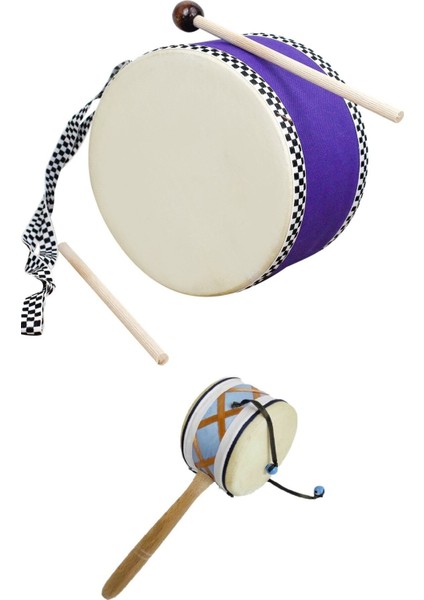 Çocuklar Için 2'li Deri Davul ve Bateri Seti, Eğlenceli Müzik Oyunu