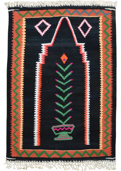 El Dokuması Bayburt Seccade Mihraplı Kilim 0621 - Yeni - Siyah