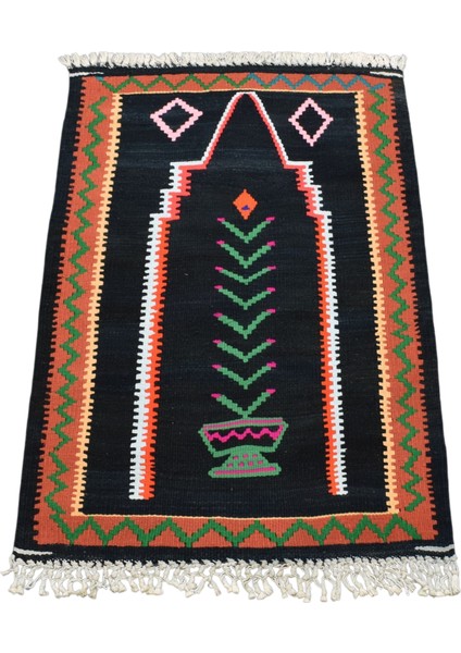 El Dokuması Bayburt Seccade Mihraplı Kilim 0621 - Yeni - Siyah fırsatları