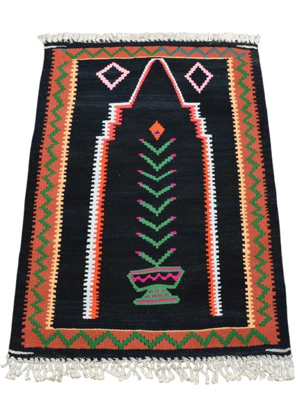 El Dokuması Bayburt Seccade Mihraplı Kilim 0621 - Yeni - Siyah indirimleri