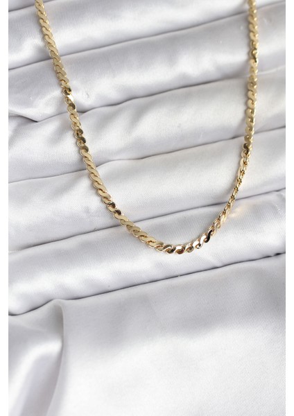 14K Gold Renk Kaplama Ezme Yılan Zincir Model cm Kadın Kolye - TJ-BKO10735