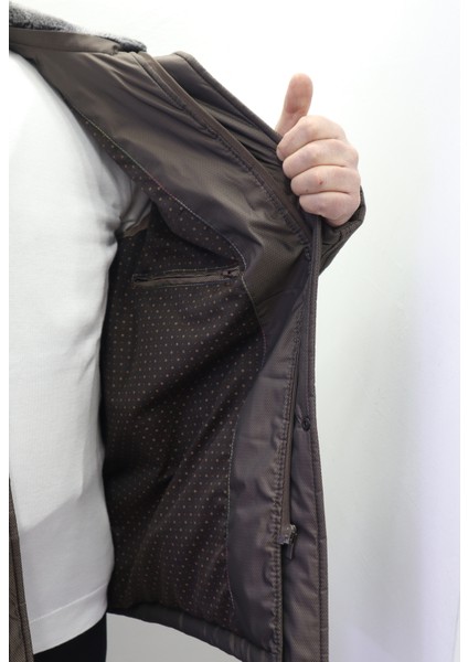 Fistan Store Erkek Yakası Kürklü Normal Kalıp Fermuar ve Çıtçıt Kapamalı Battal Kışlık Mont fırsatları