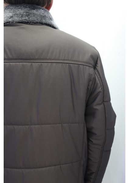 Fistan Store Erkek Yakası Kürklü Normal Kalıp Fermuar ve Çıtçıt Kapamalı Battal Kışlık Mont