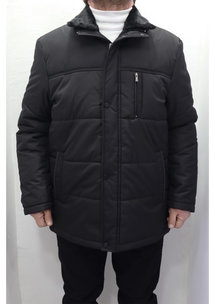 Fistan Store Erkek Yakası Kürklü Normal Kalıp Fermuar ve Çıtçıt Kapamalı Battal Kışlık Mont