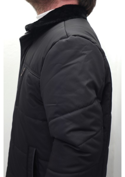 Fistan Store Erkek Yakası Kürklü Normal Kalıp Fermuar ve Çıtçıt Kapamalı Battal Kışlık Mont modelleri