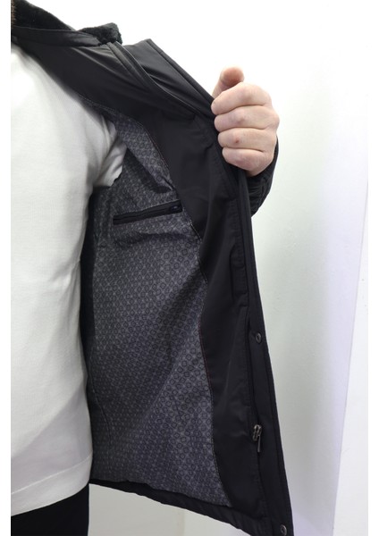 Fistan Store Erkek Yakası Kürklü Normal Kalıp Fermuar ve Çıtçıt Kapamalı Battal Kışlık Mont fırsatları