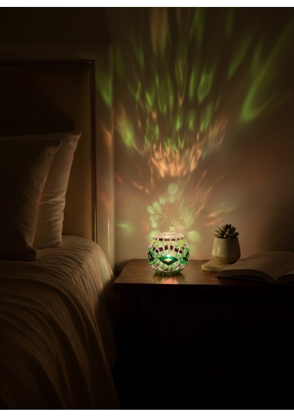 El Yapımı Mavi Mozaik Cam Mumluk, Dekoratif LED ve Mum Işığı