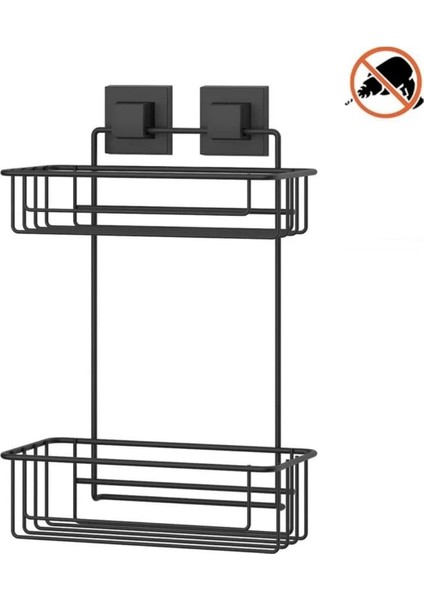Tekno Tel EF-256 Siyah 2 Katlı Düz Banyo Rafı | Yapışkanlı/vidalı Deliksiz Duş Organizeri fiyatları