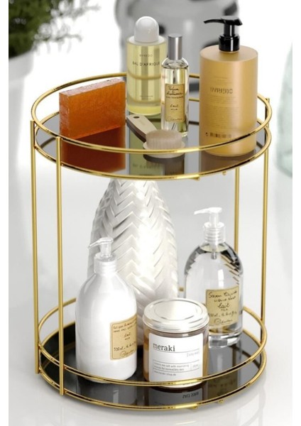 Tekno Tel EG-213 Iki Katlı Altın Banyo Düzenleyici Raf | Kozmetik Takı Sunum Organizeri Stand