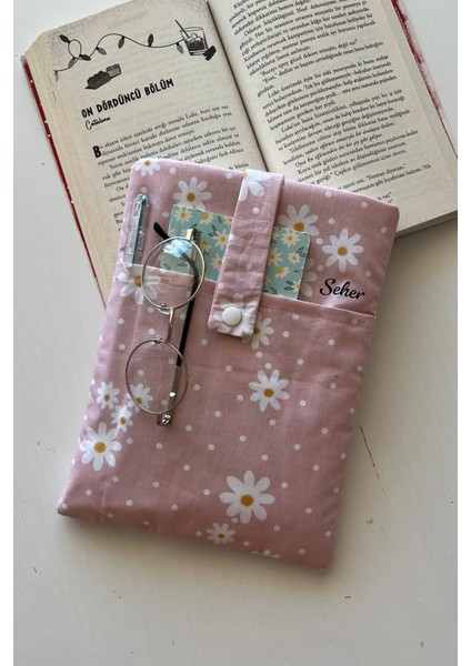 Papatya Desenli Cepli Kitap Kılıfı Pembe