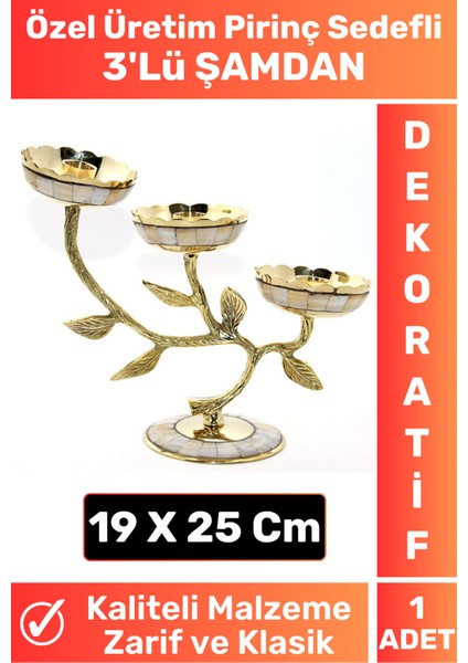 Sedefli Pirinç Dekoratif 3'lü Mumluk Seti, Şık ve Dayanıklı Tasarım