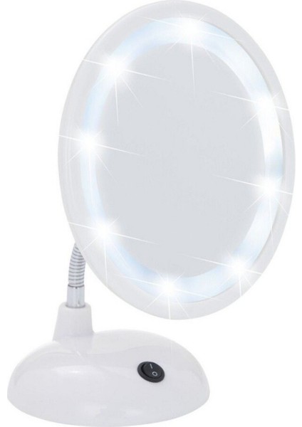 Wenko Masa Üstü LED Makyaj Aynası Beyaz | 3x Büyütmeli Pilli Işıklı Kozmetik Ayna (Ø 17 Cm)