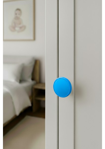 Mavi Çocuk Odası Mobilya Kulbu - 55 mm - Abs Plastik Tekli Düğme Dolap ve Çekmece Kulpu modelleri