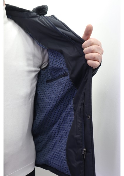 Fistan Store Erkek Yakası Kürklü Normal Kalıp Fermuar ve Çıtçıt Kapamalı Battal Kışlık Mont modelleri