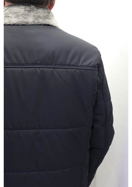 Fistan Store Erkek Yakası Kürklü Normal Kalıp Fermuar ve Çıtçıt Kapamalı Battal Kışlık Mont