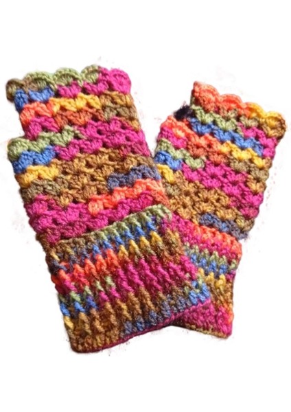 El Örgüsü Etnik Karışık Renkli Yarım Parmak Eldiven modelleri