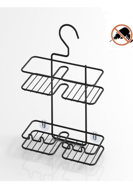 Tekno Tel BK-067 Siyah Asmalı 2 Katlı Düz Duş Rafı | Metal Şampuanlık Duş Borusu Organizeri fiyatları