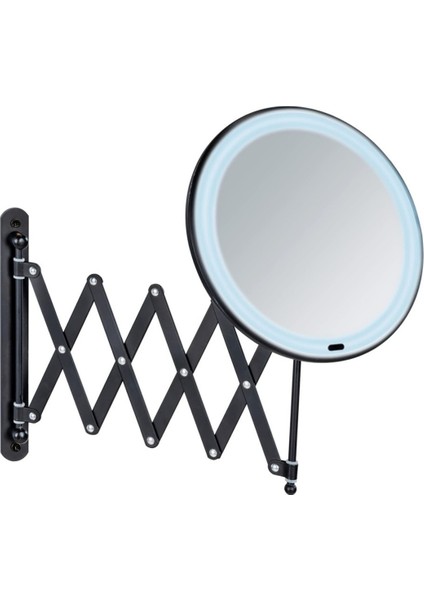 Wenko Mafsallı LED Makyaj Aynası Siyah | 5x Büyütmeli 55 cm Teleskopik Dokunmatik Işıklı Ayna
