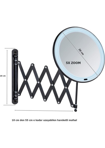 Wenko Mafsallı LED Makyaj Aynası Siyah | 5x Büyütmeli 55 cm Teleskopik Dokunmatik Işıklı Ayna fiyatları