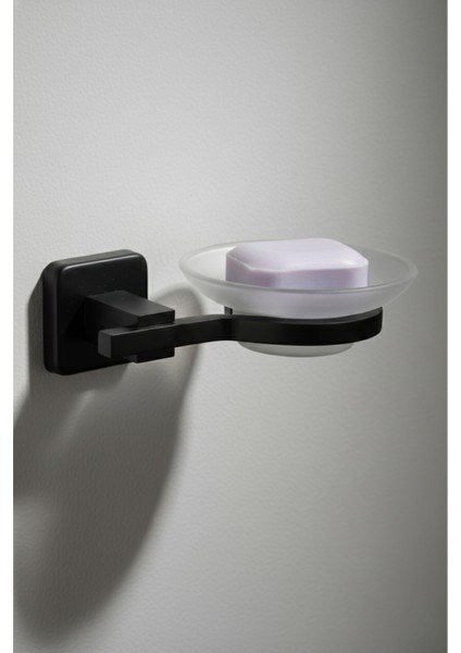 Kare Serisi Mat Siyah Cam Katı Sabunluk | Paslanmaz Alüminyum Banyo Aksesuarı 5 Yıl Garantili