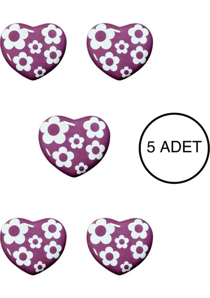 5 Adet Porselen Çocuk Odası Mor Kalp Mobilya Kulpu Seramik Çekmece Dolap Düğmesi (55X45 Mm)