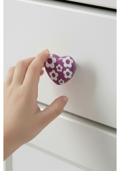 5 Adet Porselen Çocuk Odası Mor Kalp Mobilya Kulpu Seramik Çekmece Dolap Düğmesi (55X45 Mm) fiyatları