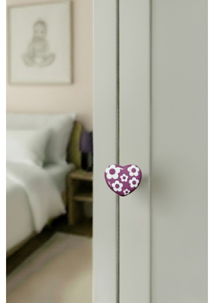 5 Adet Porselen Çocuk Odası Mor Kalp Mobilya Kulpu Seramik Çekmece Dolap Düğmesi (55X45 Mm) modelleri