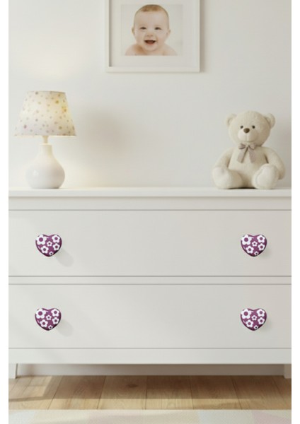 5 Adet Porselen Çocuk Odası Mor Kalp Mobilya Kulpu Seramik Çekmece Dolap Düğmesi (55X45 Mm) indirimleri