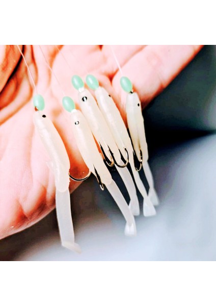 Silikon Balıklı Çapari 5 cm (2 Adet) Silikon At Çek Takımı Şeffaf Yeşil Fosforlu Glow Beden ve Fosforlu Glow Boncuklu modelleri