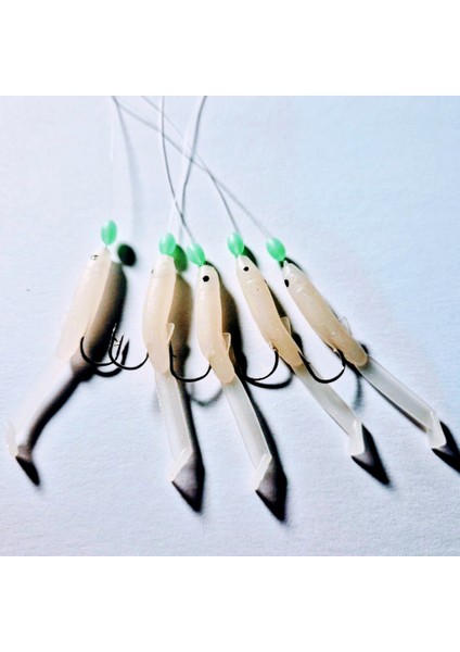 Silikon Balıklı Çapari 5 cm (2 Adet) Silikon At Çek Takımı Şeffaf Yeşil Fosforlu Glow Beden ve Fosforlu Glow Boncuklu indirimleri