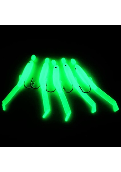 Silikon Balıklı Çapari 5 cm (2 Adet) Silikon At Çek Takımı Şeffaf Yeşil Fosforlu Glow Beden ve Fosforlu Glow Boncuklu