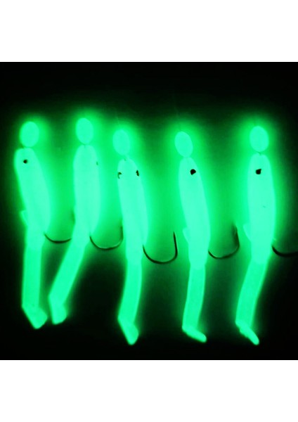 Silikon Balıklı Çapari 5 cm (2 Adet) Silikon At Çek Takımı Şeffaf Yeşil Fosforlu Glow Beden ve Fosforlu Glow Boncuklu