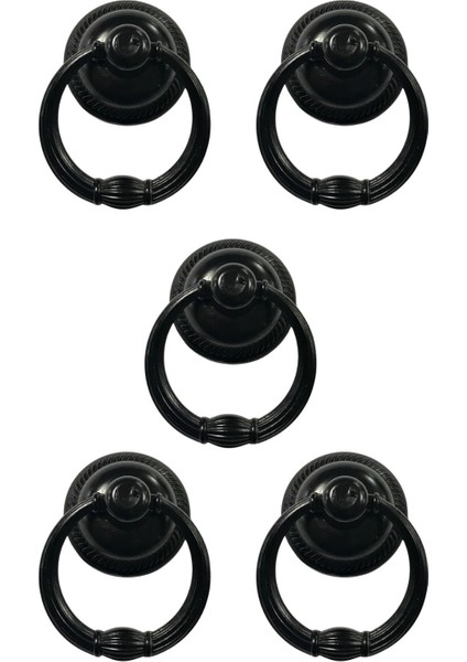 5 Adet Nobel Halka Sarkaç Mobilya Kulbu Seti - Tek Vidalı - 60 mm Siyah Dolap ve Çekmece Kulpu