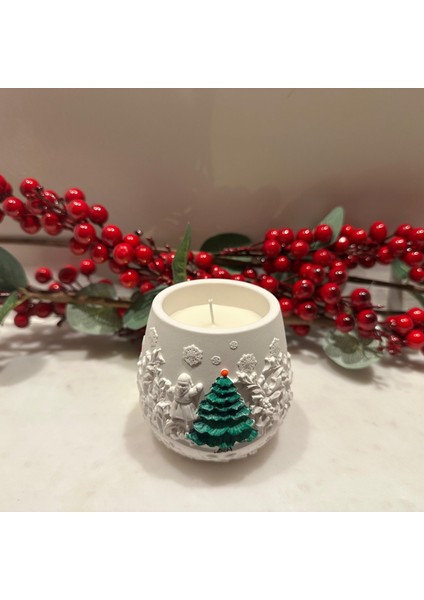 Yılbaşı Temalı Kabartma Desenli El Yapımı Mumluk