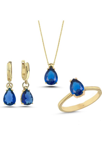 Mavi Topaz Taşlı Gümüş Takım TKM10